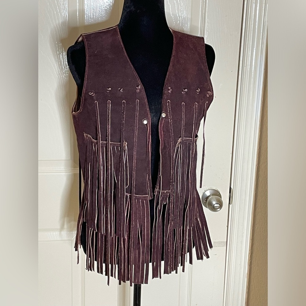Vintage 1960s Fringed leather hippie vest Small - Medium​​​​​​​​​​​​